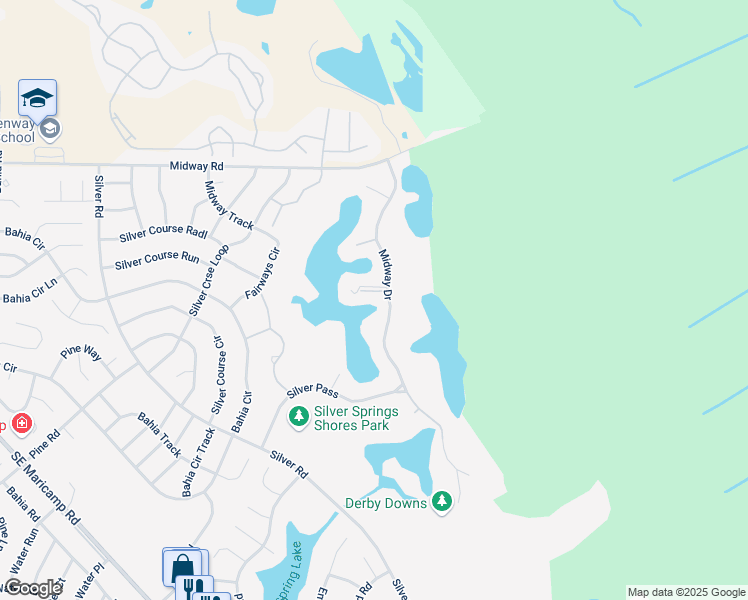 map of restaurants, bars, coffee shops, grocery stores, and more near 597 Midway Drive in Ocala
