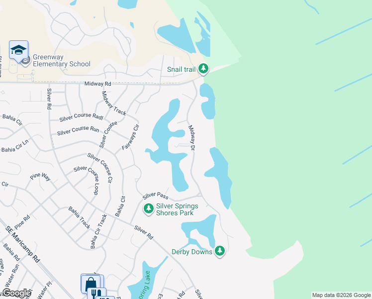 map of restaurants, bars, coffee shops, grocery stores, and more near 597 Midway Drive in Ocala