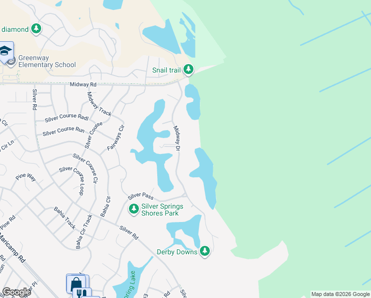 map of restaurants, bars, coffee shops, grocery stores, and more near 598 Midway Drive in Ocala