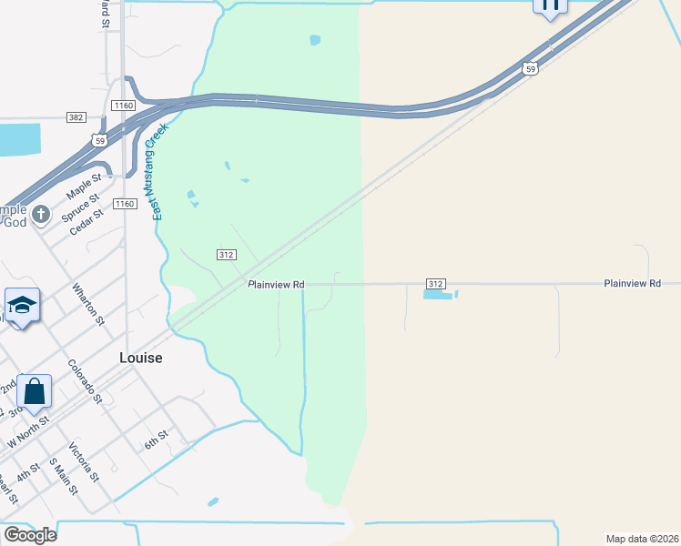 map of restaurants, bars, coffee shops, grocery stores, and more near Plainview Road in Louise