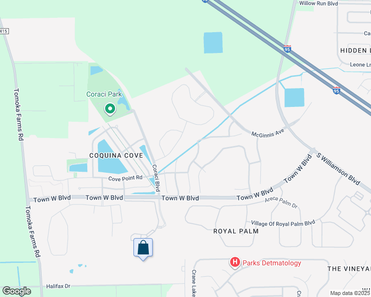 map of restaurants, bars, coffee shops, grocery stores, and more near 5400 Coraci Boulevard in Port Orange