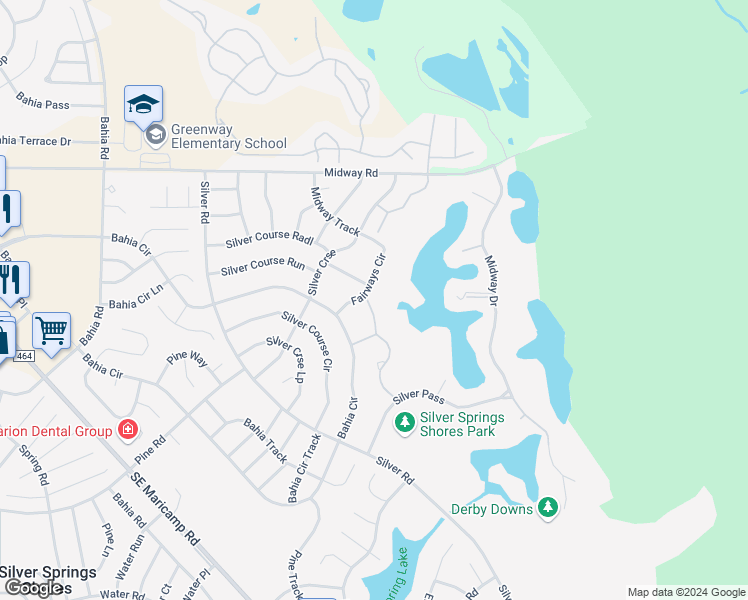 map of restaurants, bars, coffee shops, grocery stores, and more near 510 Fairways Circle in Ocala