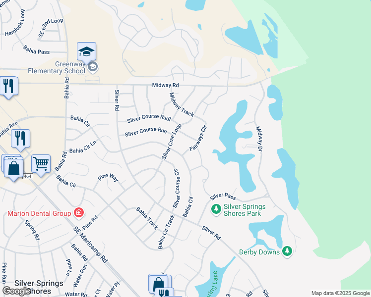 map of restaurants, bars, coffee shops, grocery stores, and more near 510 Bahia Circle in Ocala