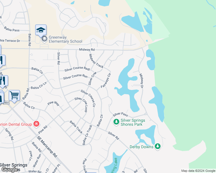 map of restaurants, bars, coffee shops, grocery stores, and more near 510 Fairways Circle in Ocala