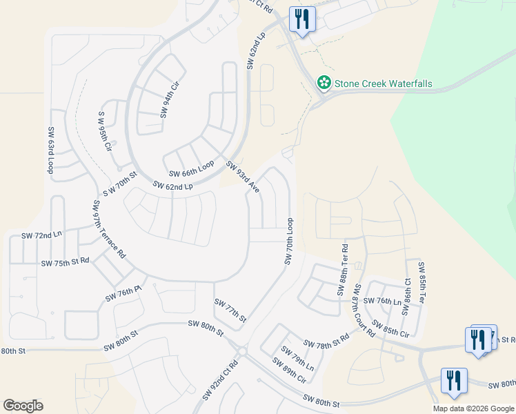 map of restaurants, bars, coffee shops, grocery stores, and more near 7202 Southwest 93rd Avenue in Ocala