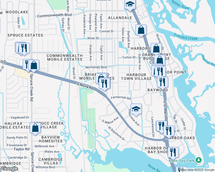 map of restaurants, bars, coffee shops, grocery stores, and more near 5661 Isabelle Avenue in Port Orange