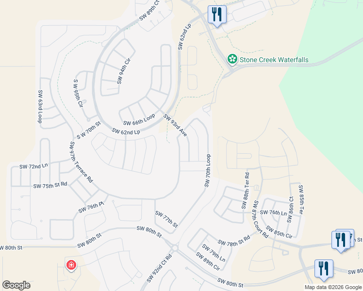 map of restaurants, bars, coffee shops, grocery stores, and more near 7202 Southwest 93rd Avenue in Ocala