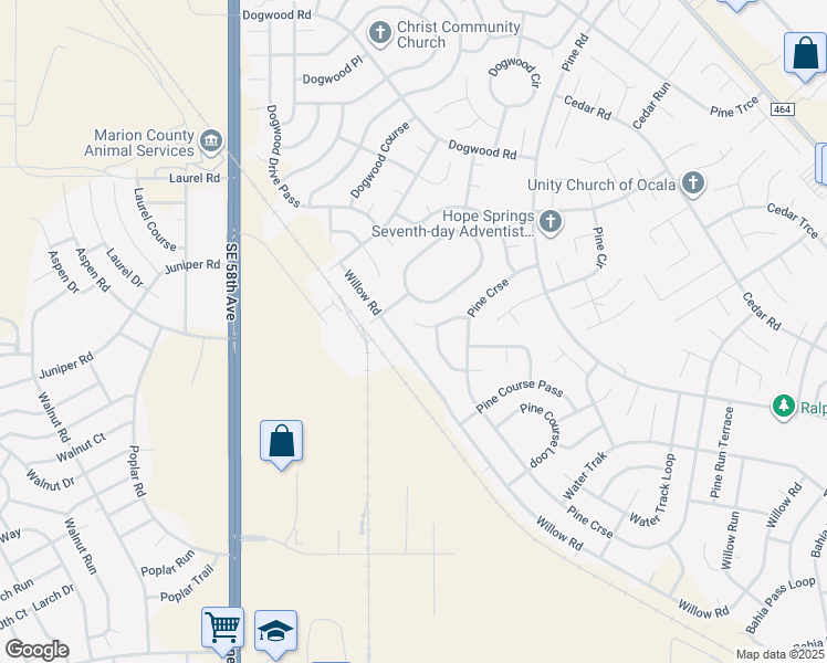 map of restaurants, bars, coffee shops, grocery stores, and more near 14 Pine Course Radial in Ocala