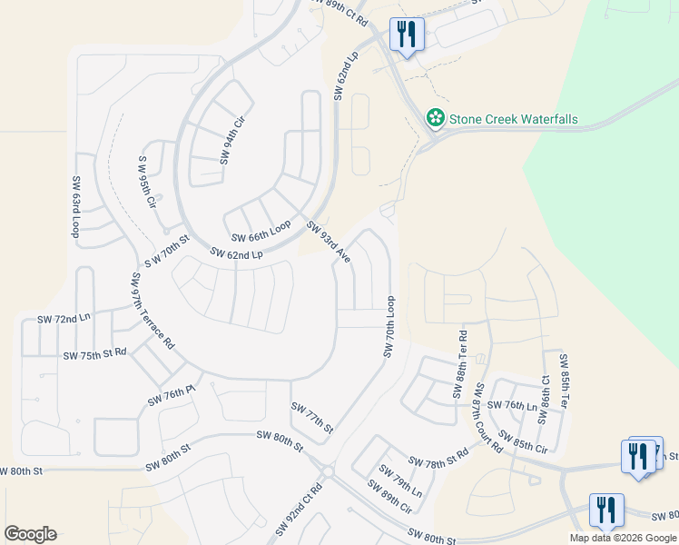 map of restaurants, bars, coffee shops, grocery stores, and more near 7202 Southwest 93rd Avenue in Ocala