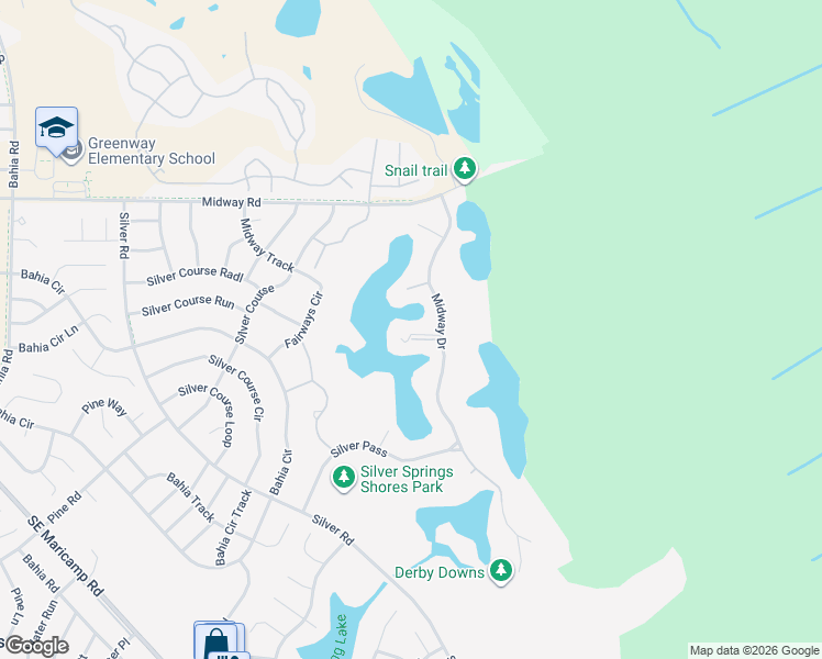 map of restaurants, bars, coffee shops, grocery stores, and more near 597 Midway Drive in Ocala