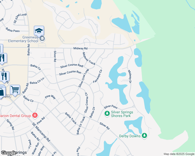 map of restaurants, bars, coffee shops, grocery stores, and more near 599 Fairways Lane in Ocala