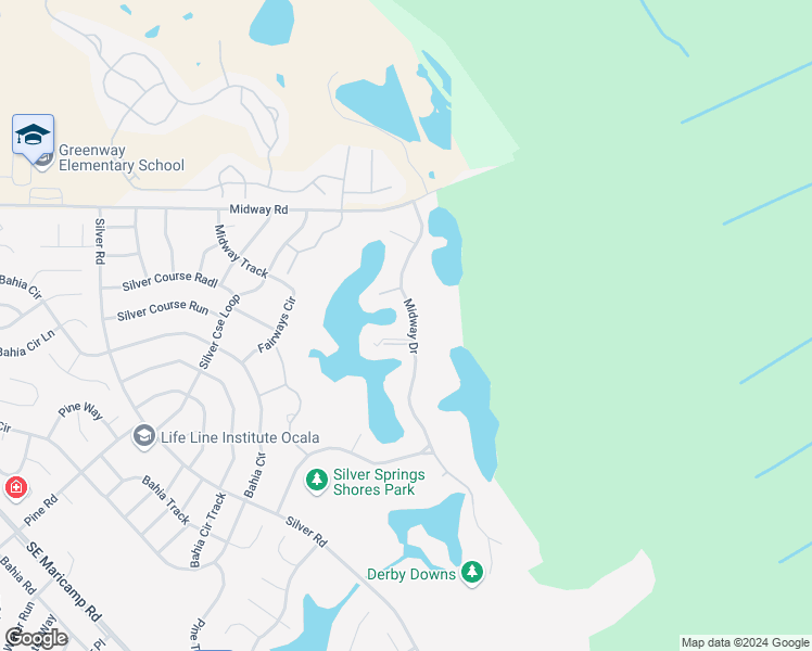 map of restaurants, bars, coffee shops, grocery stores, and more near 597 Midway Drive in Ocala