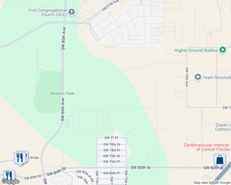 map of restaurants, bars, coffee shops, grocery stores, and more near 7589 Southwest 73rd Street in Ocala