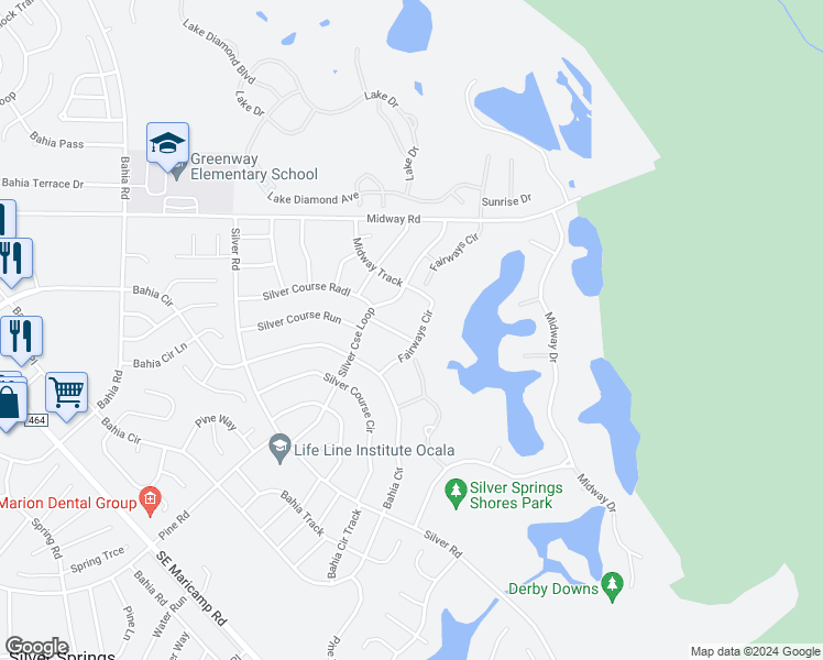 map of restaurants, bars, coffee shops, grocery stores, and more near 538 Fairways Circle in Ocala