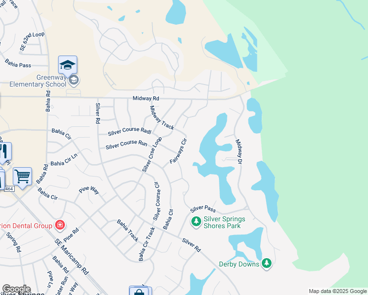 map of restaurants, bars, coffee shops, grocery stores, and more near 450 Fairways Circle in Ocala