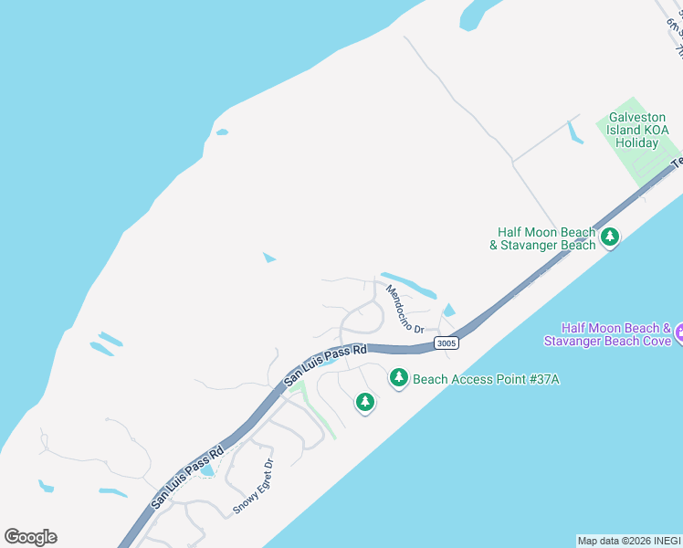 map of restaurants, bars, coffee shops, grocery stores, and more near 3719 Mendocino Drive in Galveston