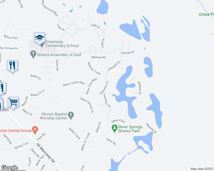 map of restaurants, bars, coffee shops, grocery stores, and more near 538 Fairways Circle in Ocala