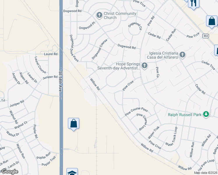map of restaurants, bars, coffee shops, grocery stores, and more near 3 Willow Terrace in Ocala