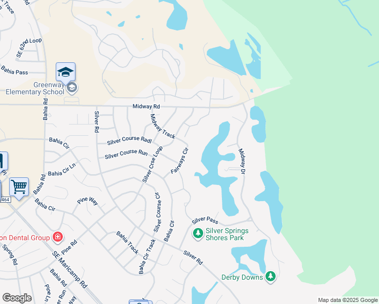 map of restaurants, bars, coffee shops, grocery stores, and more near 458 Fairways Circle in Ocala