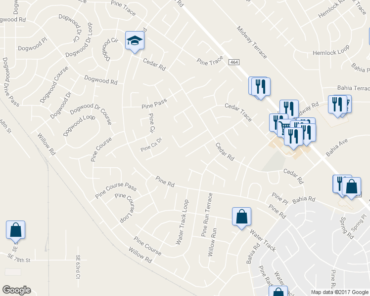 map of restaurants, bars, coffee shops, grocery stores, and more near 21 Cedar Tree Terrace in Ocala
