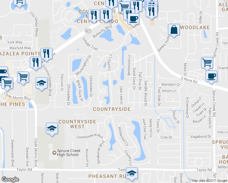 map of restaurants, bars, coffee shops, grocery stores, and more near 913 Silver Leaf Pl in Port Orange
