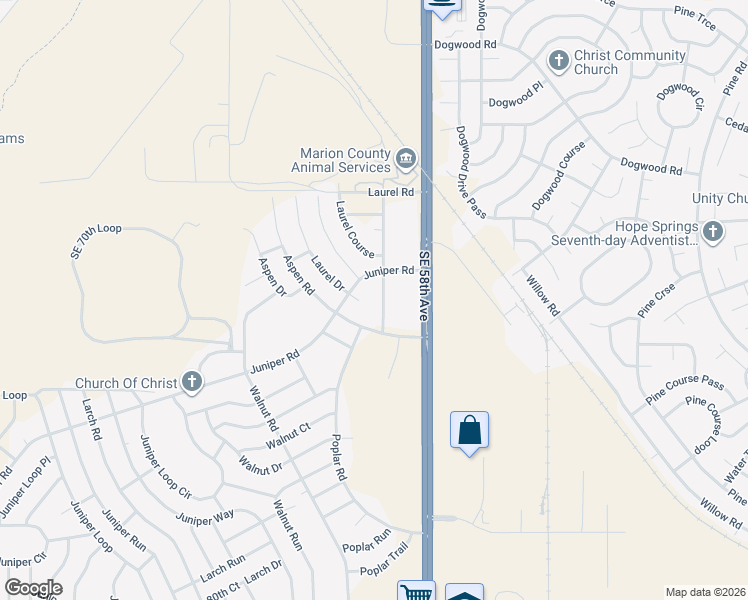 map of restaurants, bars, coffee shops, grocery stores, and more near 54 Laurel Pass in Ocala