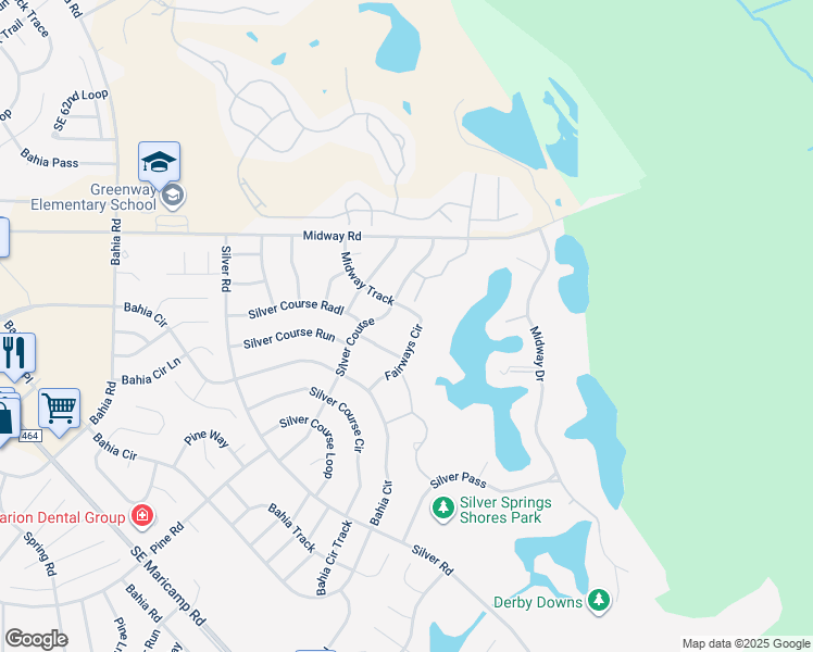 map of restaurants, bars, coffee shops, grocery stores, and more near 538 Fairways Circle in Ocala