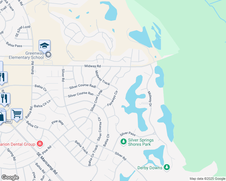 map of restaurants, bars, coffee shops, grocery stores, and more near 538 Fairways Circle in Ocala