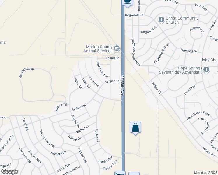 map of restaurants, bars, coffee shops, grocery stores, and more near 54 Laurel Pass in Ocala