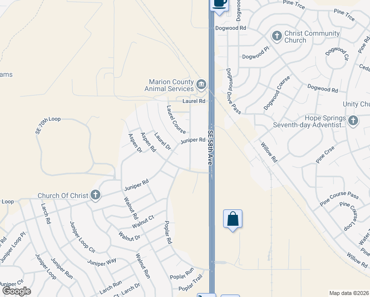 map of restaurants, bars, coffee shops, grocery stores, and more near 46 Laurel Pass in Ocala