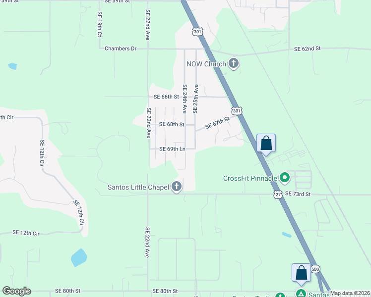 map of restaurants, bars, coffee shops, grocery stores, and more near 2417 Southeast 69th Lane in Ocala