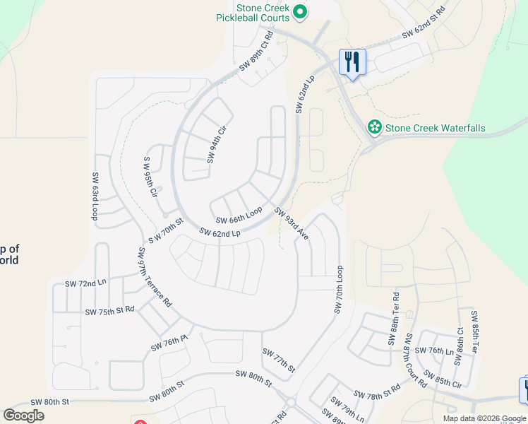 map of restaurants, bars, coffee shops, grocery stores, and more near 6864 Southwest 93rd Avenue in Ocala