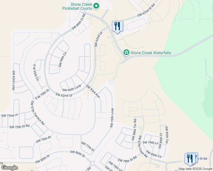 map of restaurants, bars, coffee shops, grocery stores, and more near 6940 Southwest 92nd Court Road in Ocala
