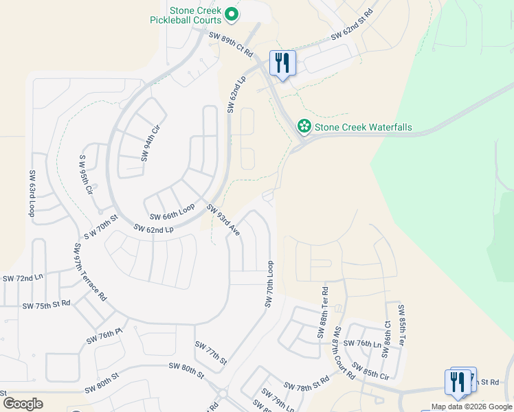 map of restaurants, bars, coffee shops, grocery stores, and more near 6940 Southwest 92nd Court Road in Ocala
