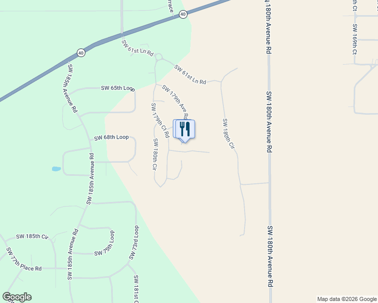 map of restaurants, bars, coffee shops, grocery stores, and more near Southwest 70th Street in Rainbow Springs