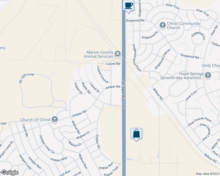 map of restaurants, bars, coffee shops, grocery stores, and more near 7741 Juniper Road in Ocala