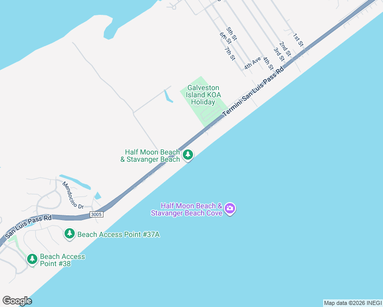 map of restaurants, bars, coffee shops, grocery stores, and more near 24069 San Luis Pass Road in Galveston