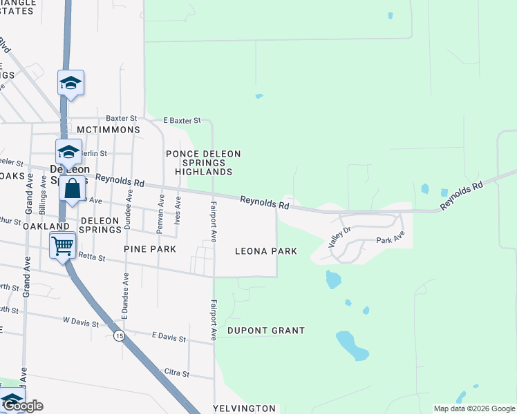 map of restaurants, bars, coffee shops, grocery stores, and more near 890 Reynolds Road in De Leon Springs