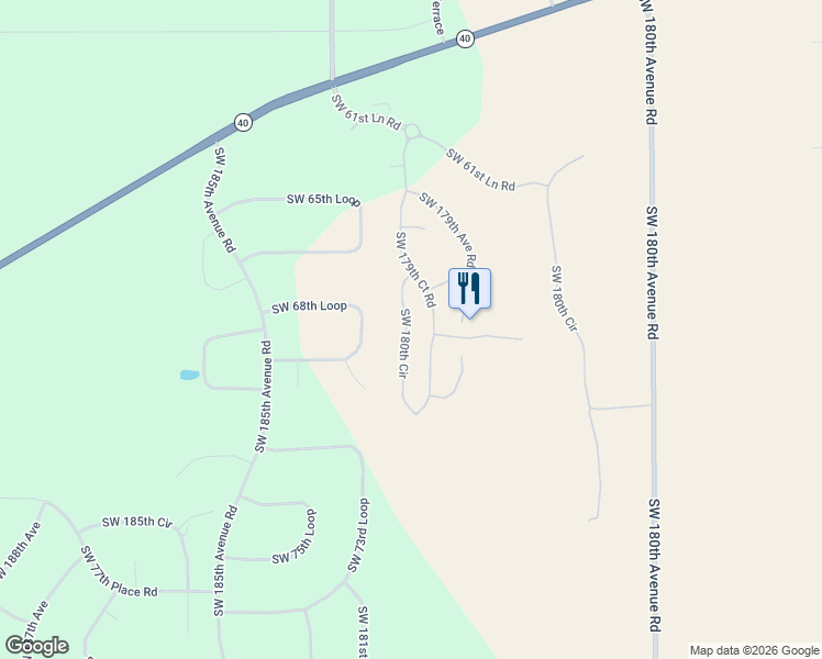 map of restaurants, bars, coffee shops, grocery stores, and more near 7745 Southwest 180th Circle in Dunnellon