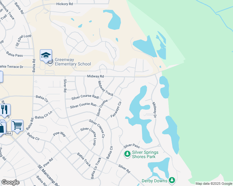 map of restaurants, bars, coffee shops, grocery stores, and more near 8210 Fairways Circle in Ocala