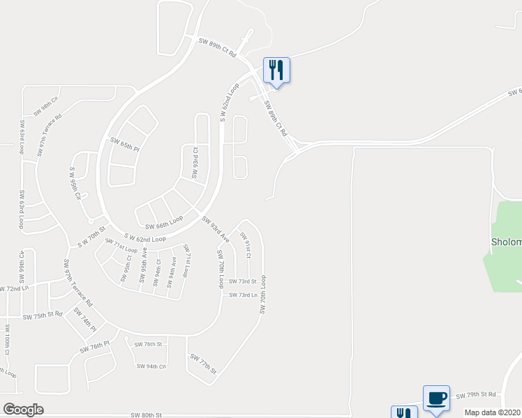 map of restaurants, bars, coffee shops, grocery stores, and more near 6940 Southwest 92nd Court Road in Ocala