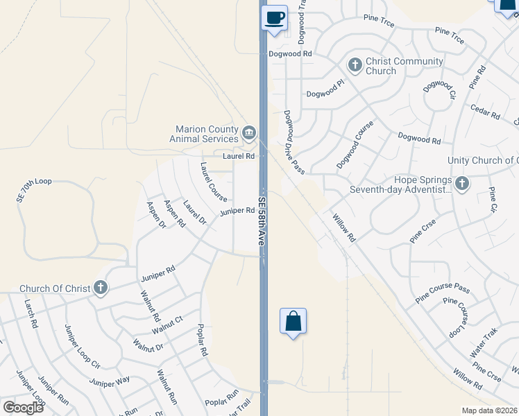 map of restaurants, bars, coffee shops, grocery stores, and more near 7710 Juniper Road in Ocala