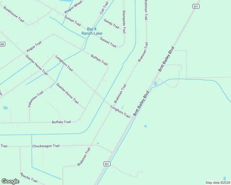 map of restaurants, bars, coffee shops, grocery stores, and more near 288 Brahman Trail in Angleton