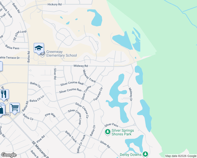 map of restaurants, bars, coffee shops, grocery stores, and more near 8206 Fairways Circle in Ocala