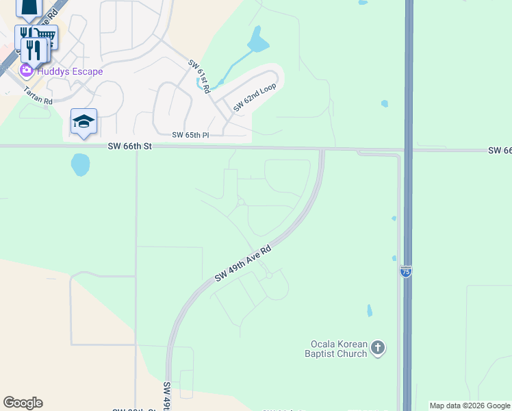 map of restaurants, bars, coffee shops, grocery stores, and more near Southwest 43rd Avenue in Ocala