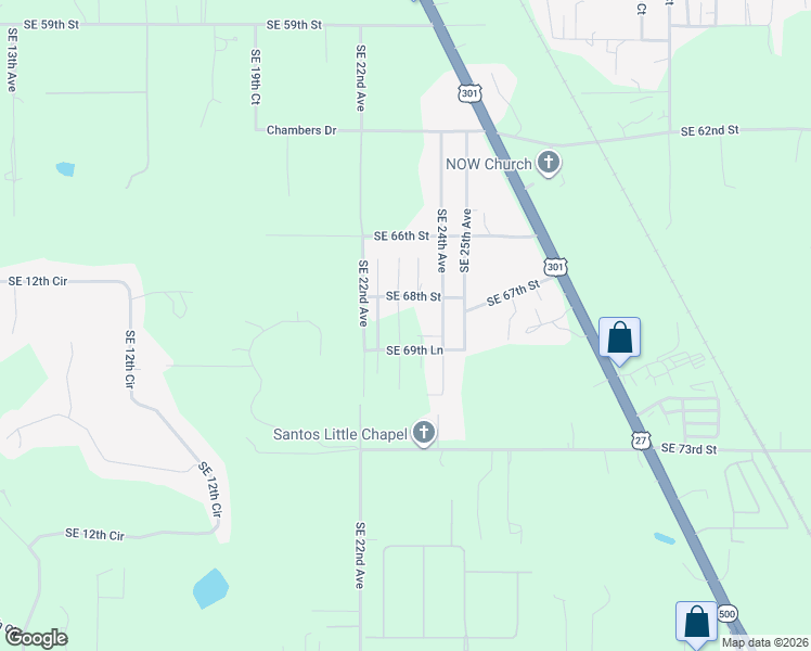 map of restaurants, bars, coffee shops, grocery stores, and more near 6890 Southeast 23rd Avenue in Ocala