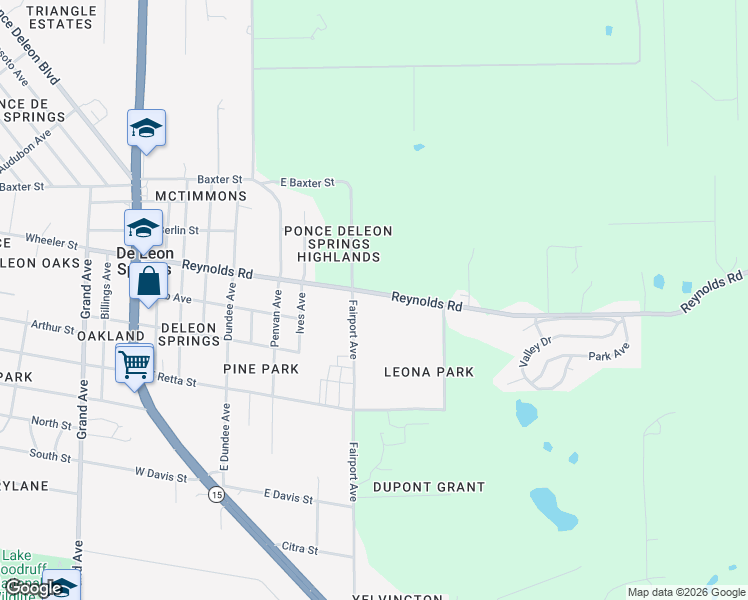 map of restaurants, bars, coffee shops, grocery stores, and more near 5091 Fairport Avenue in De Leon Springs