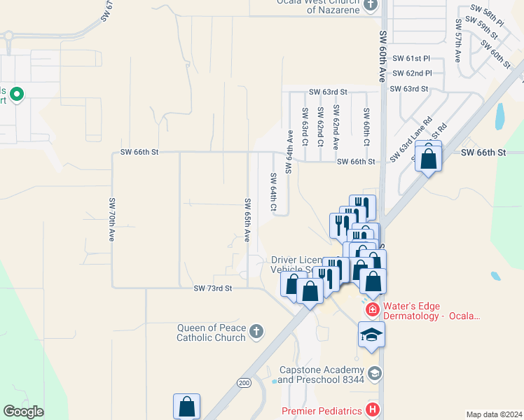 map of restaurants, bars, coffee shops, grocery stores, and more near 6911 Southwest 64th Terrace in Ocala