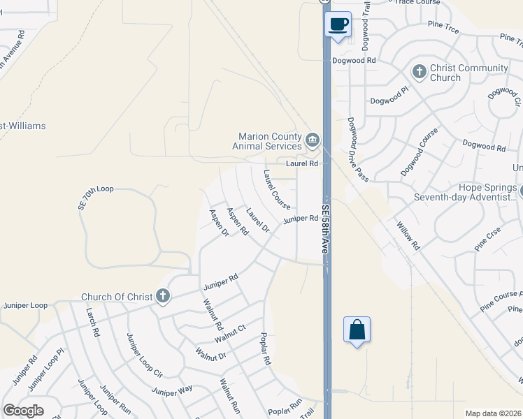 map of restaurants, bars, coffee shops, grocery stores, and more near 12 Laurel Court in Ocala