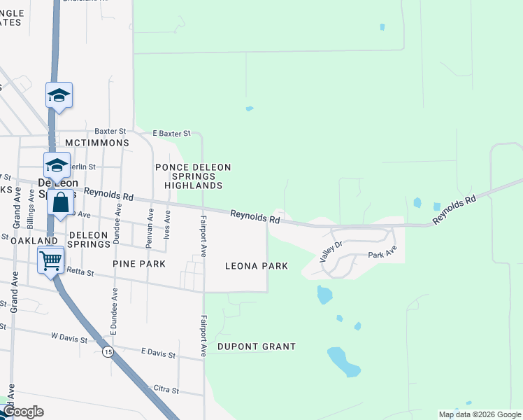 map of restaurants, bars, coffee shops, grocery stores, and more near 890 Reynolds Road in De Leon Springs